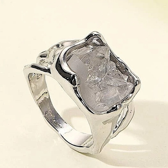 STERLING SILVER IRREGULAR CRYSTAL STONE RING - Picture 8 of 9